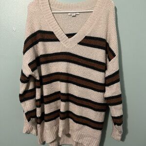 American Eagle Outfitters V-Neck Sweater - Cream, Black, Brown